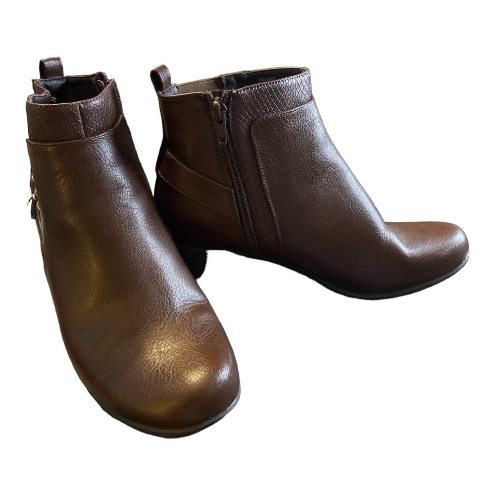 Croft & Barrow Womens Fenix Ankle Brown Leather Boots Shoes Size 6 Wide